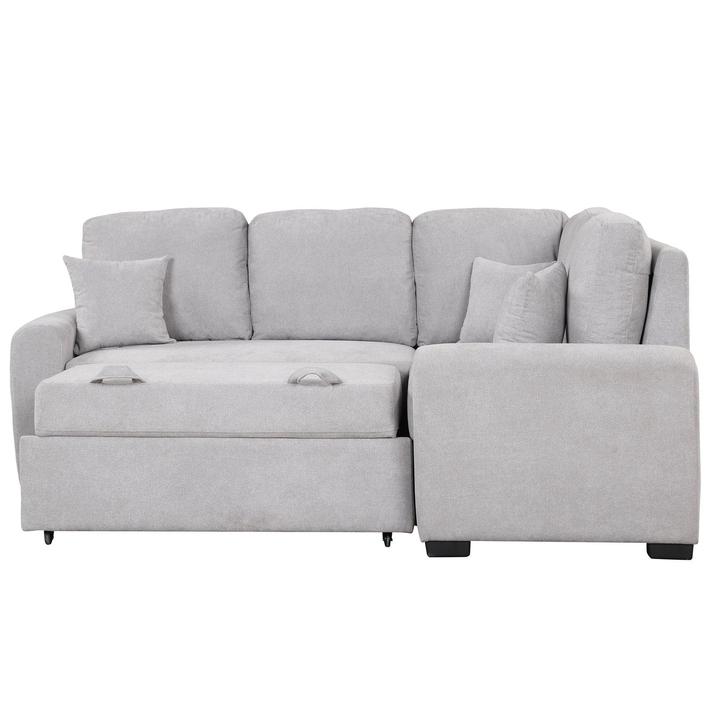 87.4"Sectional Sleeper Sofa with USB Charging Port and Plug Outlet Pull-Out Sofa Bed with 3 Pillows Grey - FurniFindUSA