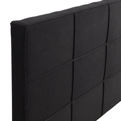 King Size Upholstered Platform Bed Frame with Linen Fabric Headboard BLACK - FurniFindUSA