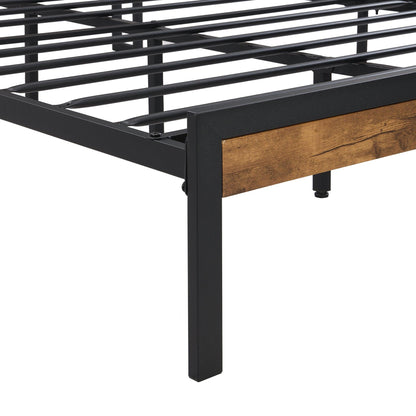 Queen Size Metal Platform Bed Frame with Wooden Headboard and Footboard with USB LINER - FurniFindUSA