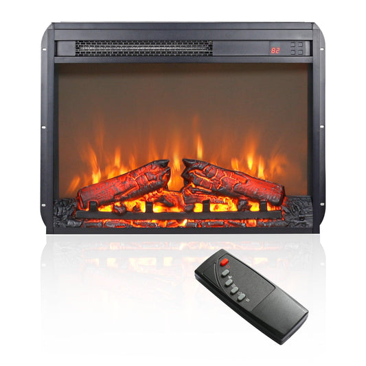 23 inch electric fireplace insert ultra thin heater with log set & realistic flame remote control - FurniFindUSA