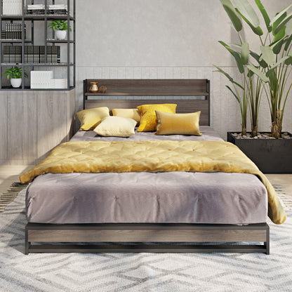 Platform Queen Bed with Socket Fast Assemble Design - FurniFindUSA