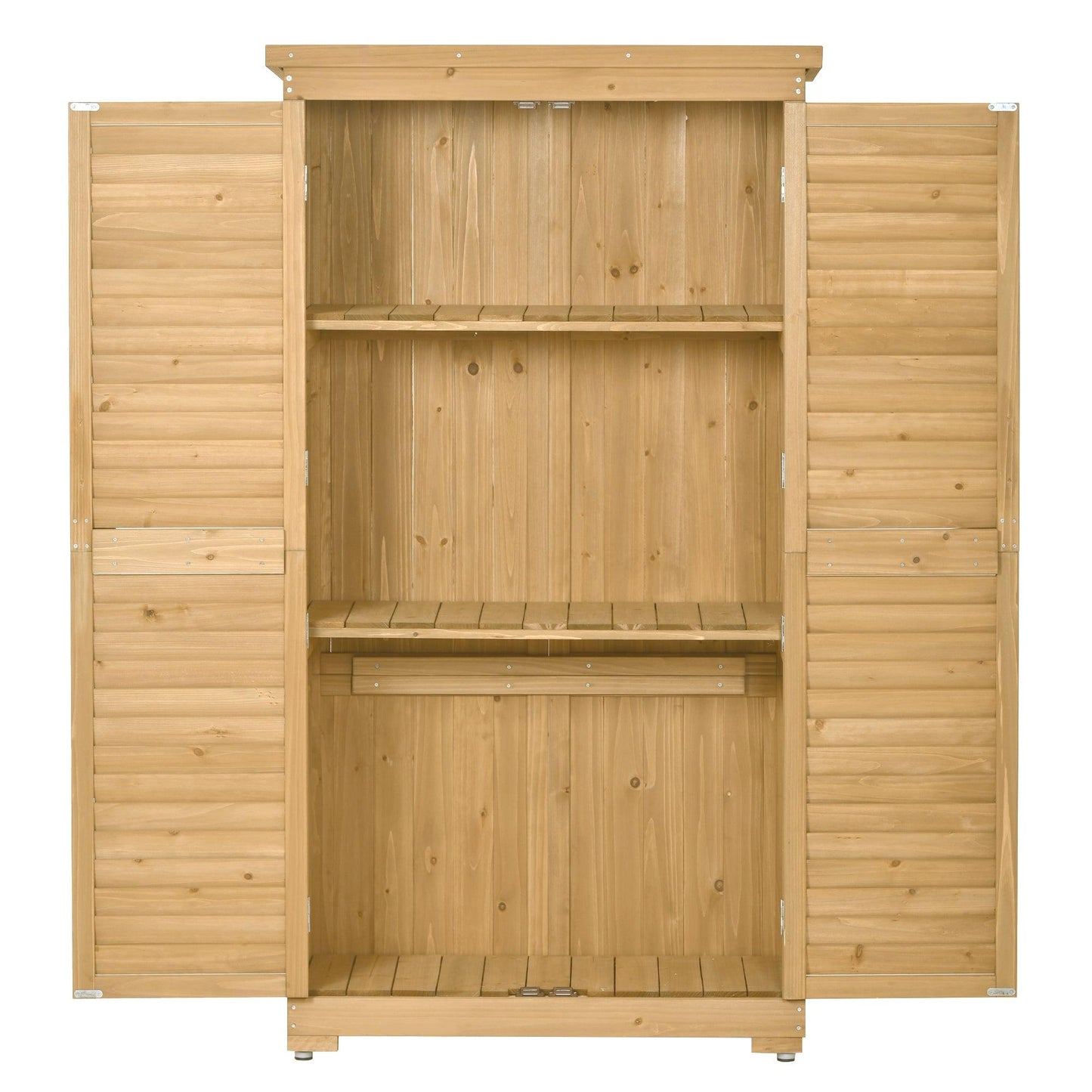 Wooden Garden Shed 3-tier Patio Storage Cabinet Outdoor Organizer Wooden Lockers with Wood (Natural Wood Color -Shutter Design) - FurniFindUSA