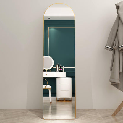 The 1st generation of floor mounted full length mirrors Aluminum alloy metal frame arched wall mirror bathroom makeup mirror - FurniFindUSA