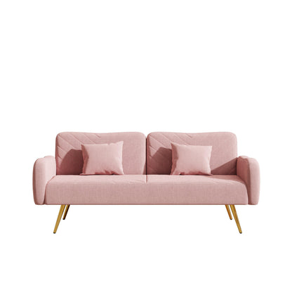 70.47" Pink Fabric Double Sofa with Split Backrest and Two Throw Pillows - FurniFindUSA