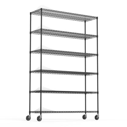 6 Tier Wire Shelving Unit 6000 LBS NSF Height Adjustable Metal Garage Storage Shelves with Wheels Black - FurniFindUSA