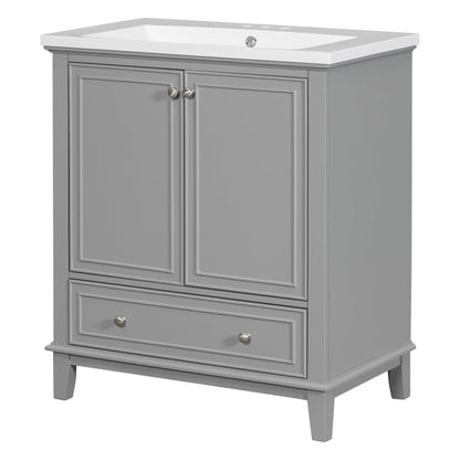 30inchgrey Bathroom Vanity with Sink ComboMulti-functional Bathroom Cabinet with Doors and Drawer Solid Frame and MDF Board - FurniFindUSA