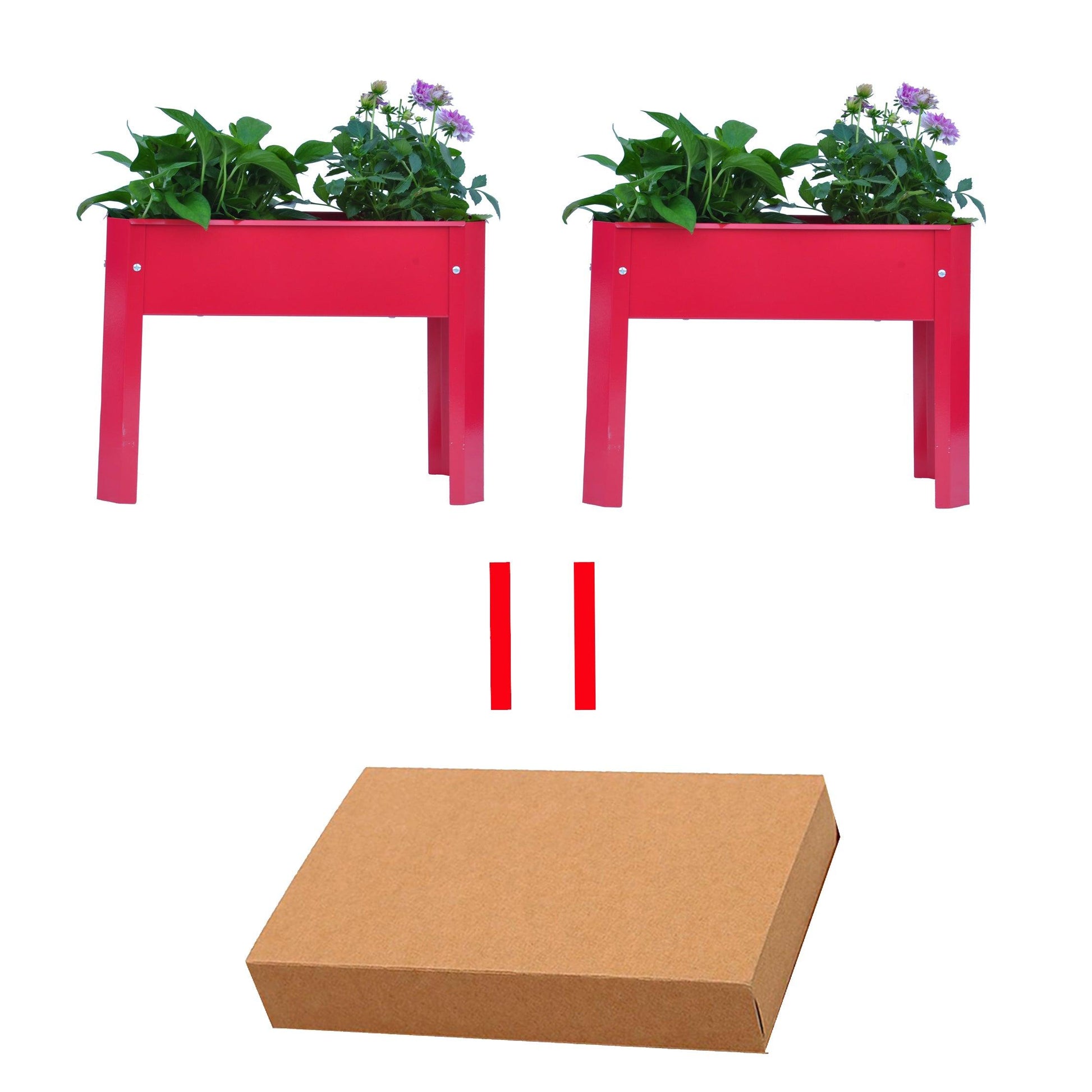 Elevated garden bed.metal elevated outdoor flowerpot box.suitable for backyard and terrace.large flowerpot. Red x 2 - FurniFindUSA