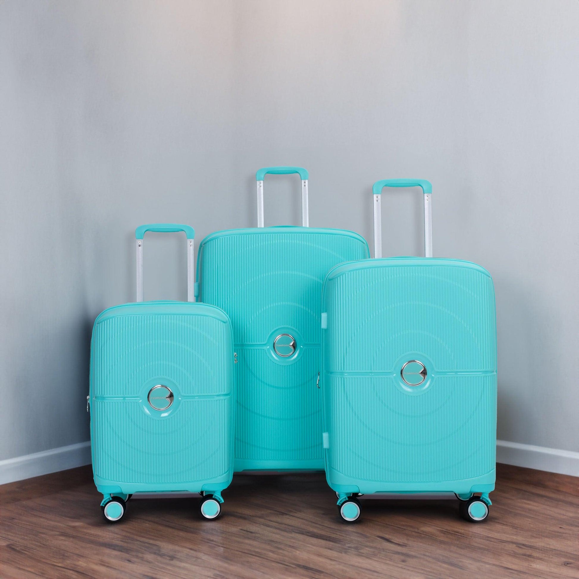 Expandable Hardshell Suitcase Double Spinner Wheels PP Luggage Sets Lightweight Durable 3-Piece Set (20/24/28) , Lake Blue - FurniFindUSA