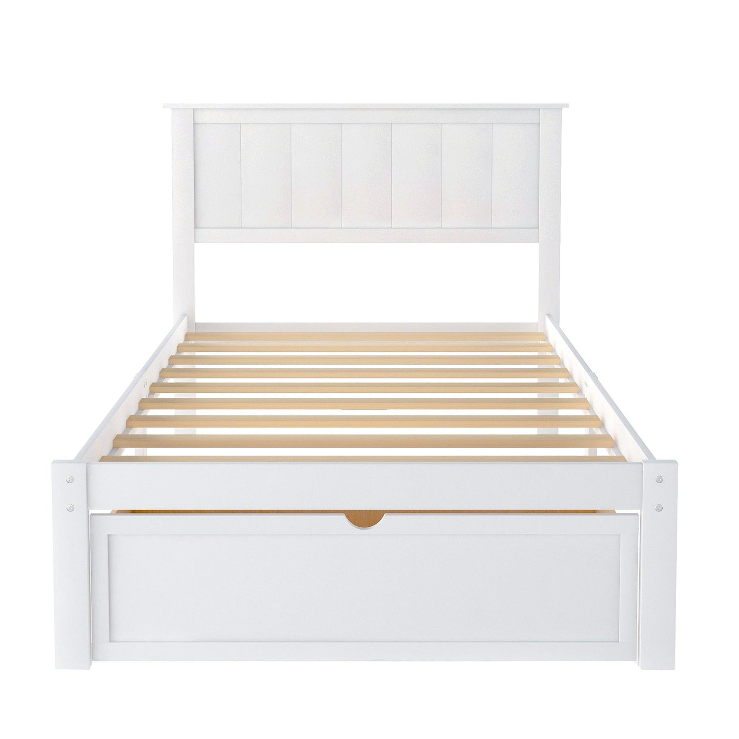 Twin Size Platform Bed with Under-bed Drawer White - FurniFindUSA
