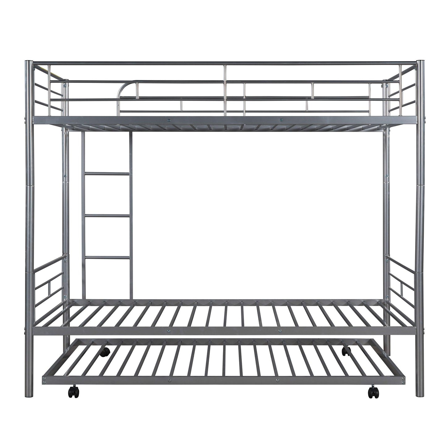 Twin-Over-Twin Metal Bunk Bed With Trundle Can be Divided into two beds No Box Spring needed White - FurniFindUSA