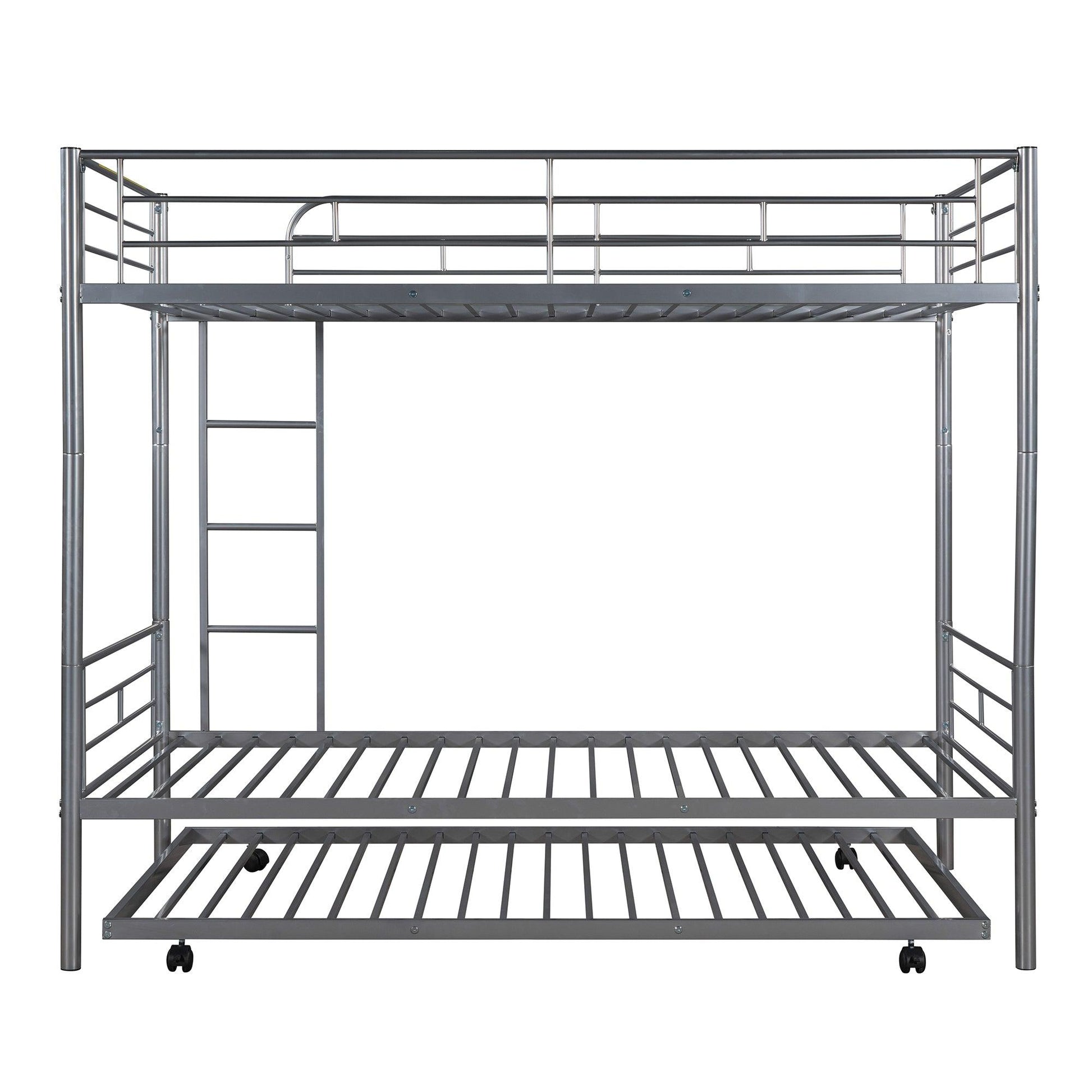 Twin-Over-Twin Metal Bunk Bed With Trundle Can be Divided into two beds No Box Spring needed White - FurniFindUSA