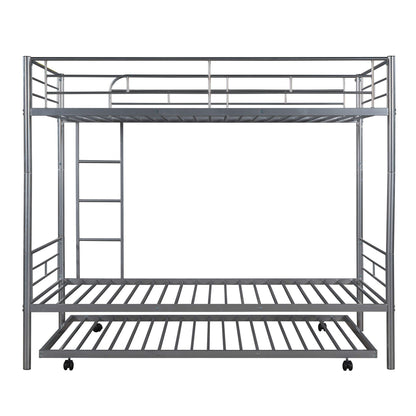 Twin-Over-Twin Metal Bunk Bed With Trundle Can be Divided into two beds No Box Spring needed White - FurniFindUSA