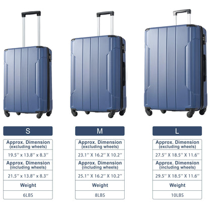 Hardshell Luggage Sets 3 Pcs Spinner Suitcase with TSA Lock Lightweight 20''24''28'' Blue + ABS - FurniFindUSA