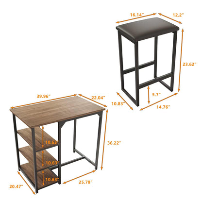 Modern 3-Piece Bar tabies and chairs Set with 2 Chairs for Dining Room Black Frame+Brown oak board surface+Black cushion - FurniFindUSA