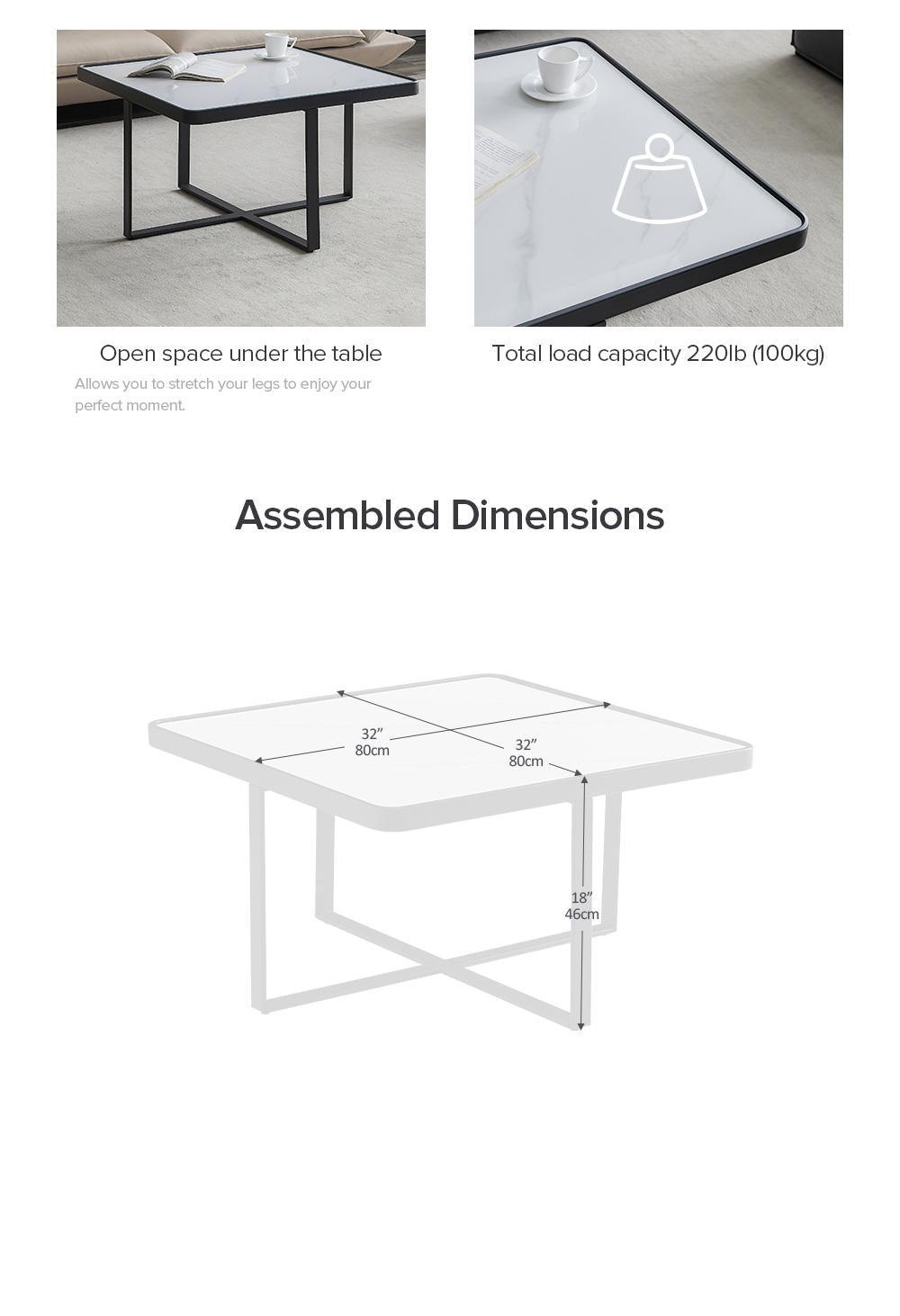 Minimalism Square coffee table，Black metal frame with sintered stone tabletop - FurniFindUSA