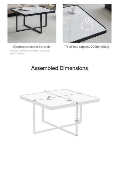 Minimalism Square coffee table，Black metal frame with sintered stone tabletop - FurniFindUSA