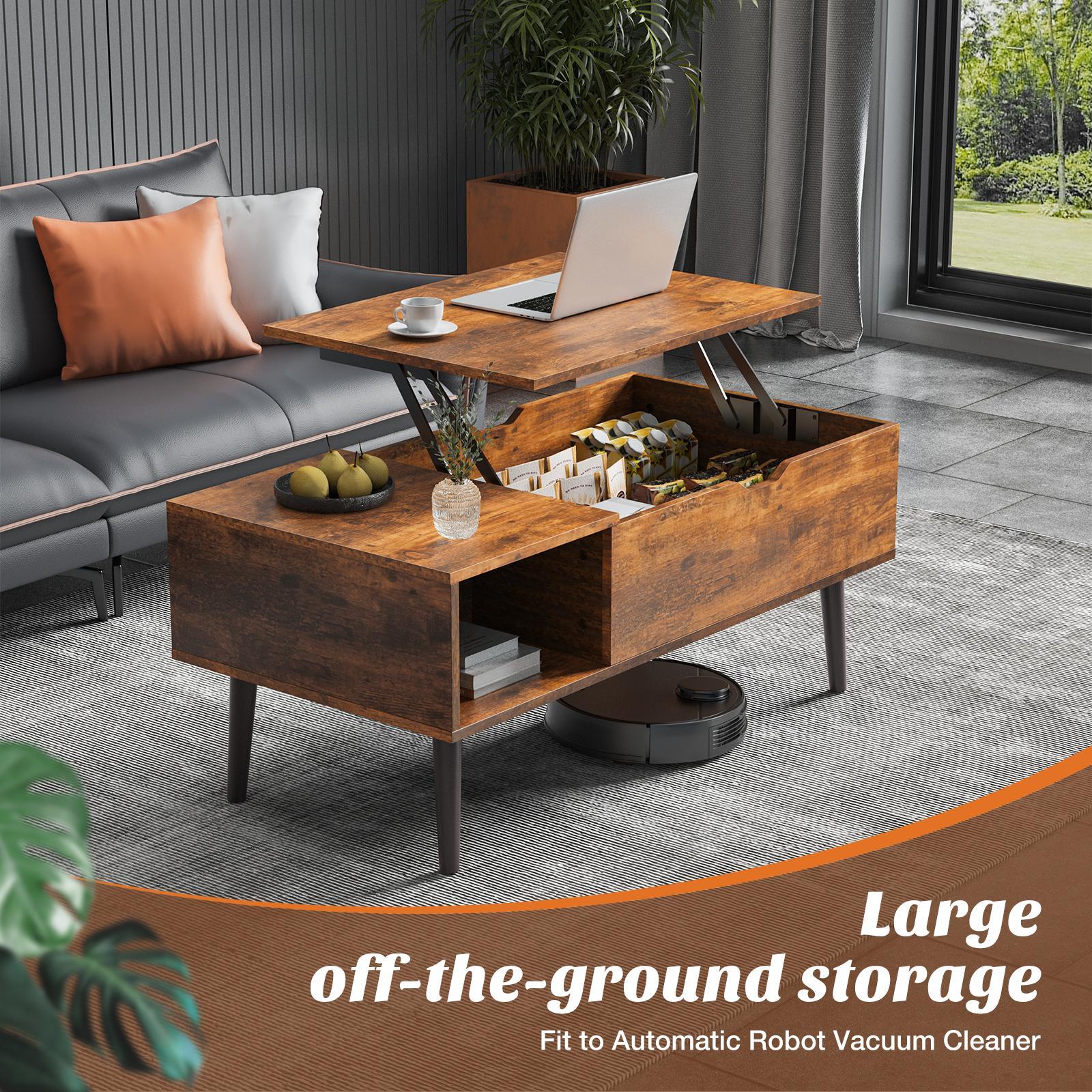 Lift Top Coffee Table ，Wooden Furniture with Hidden Compartment and Adjustable Storage - FurniFindUSA