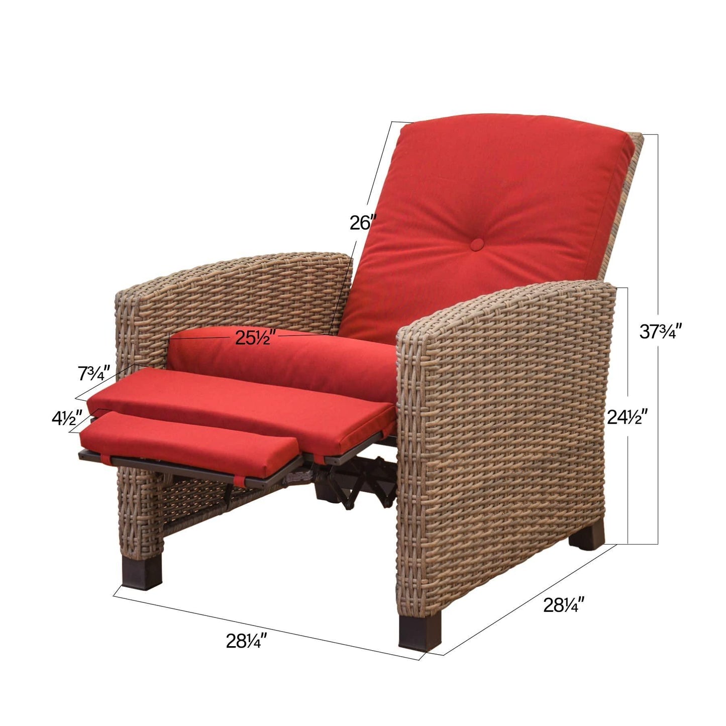 Domi Indoor & Outdoor Recliner, All-Weather Wicker Reclining Patio Chair - FurniFindUSA