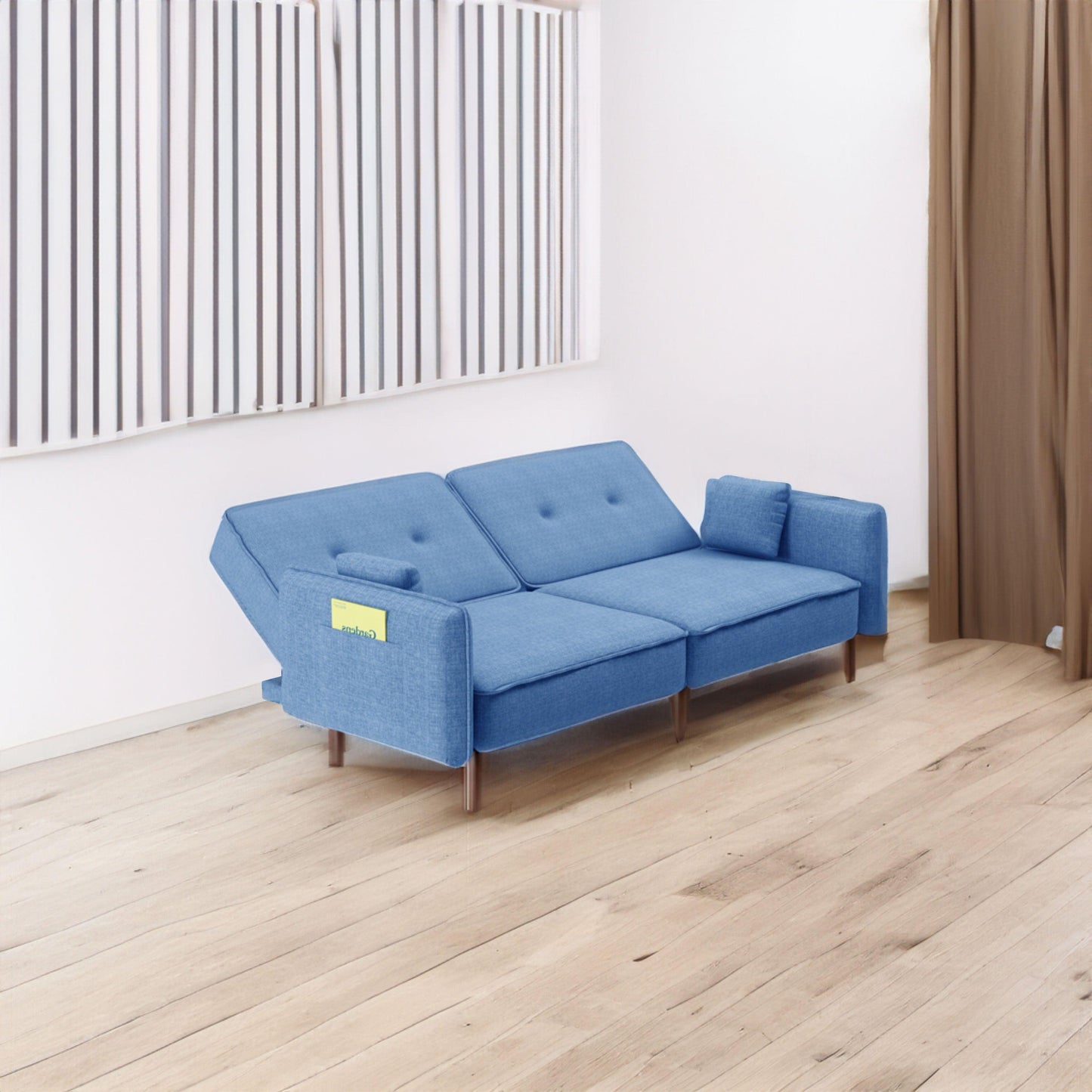 Living Room Bed Room Leisure Futon Sofa bed in Blue Fabric with Solid Wood Leg - FurniFindUSA