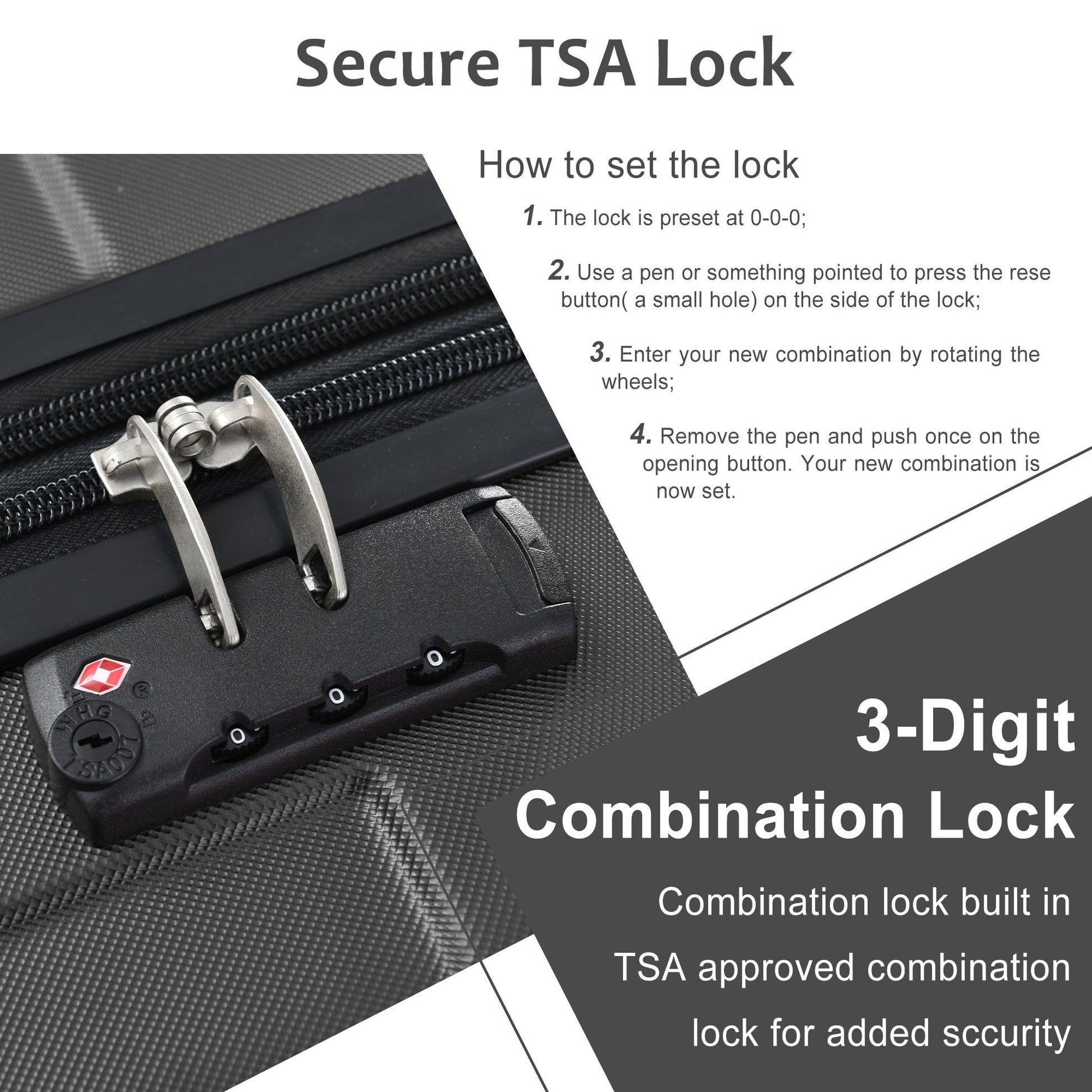 Hardshell Luggage Spinner Suitcase with TSA Lock Lightweight 20'' (Single Luggage) Black + ABS + 20 Inch Carry On - FurniFindUSA