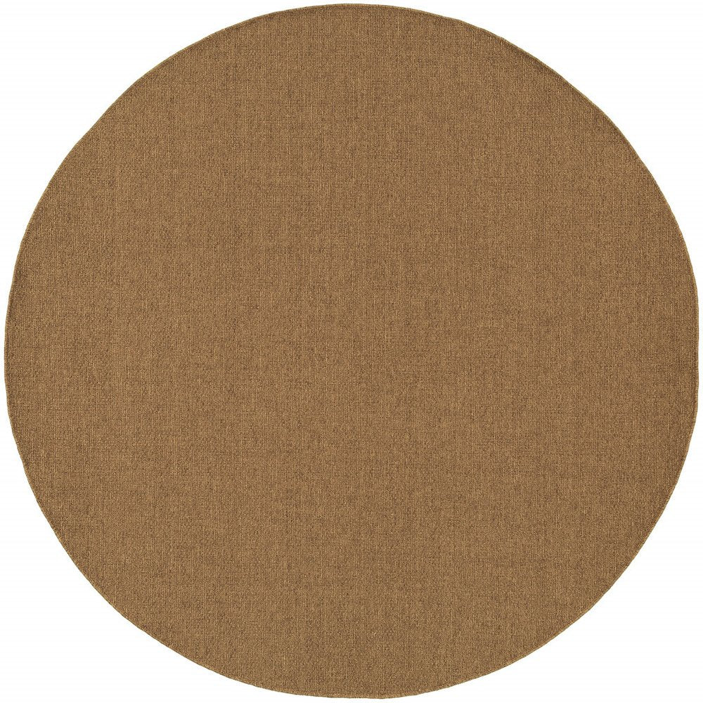 8' X 8' Tan Round Stain Resistant Indoor Outdoor Power Loomed Area Rug — view 1