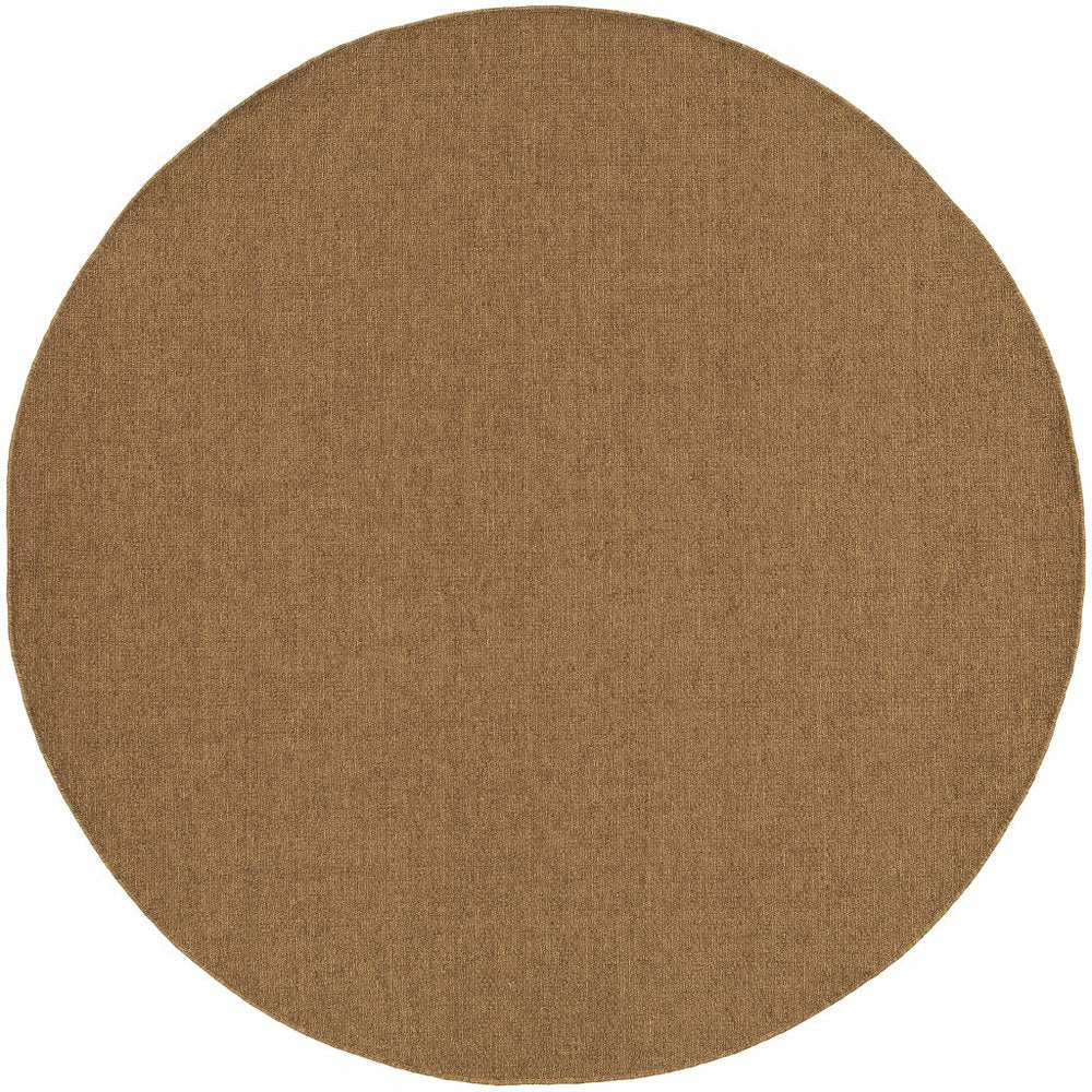 8' X 8' Tan Round Stain Resistant Indoor Outdoor Power Loomed Area Rug — view 4