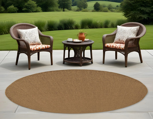 8' X 8' Tan Round Stain Resistant Indoor Outdoor Area Rug