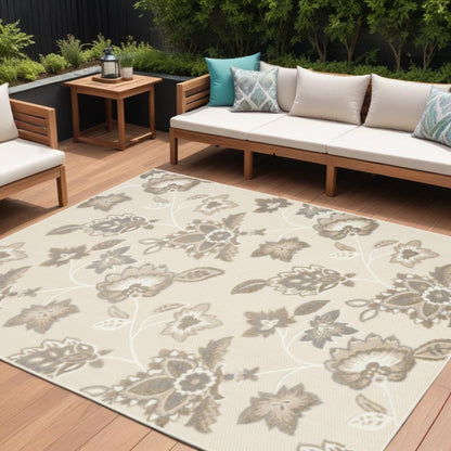 9' X 12' Beige Floral Stain Resistant Non Skid Area Rug HomeRoots