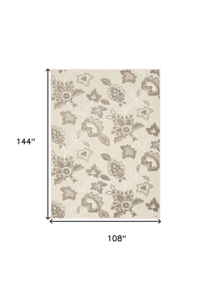 9' X 12' Beige Floral Stain Resistant Non Skid Area Rug HomeRoots