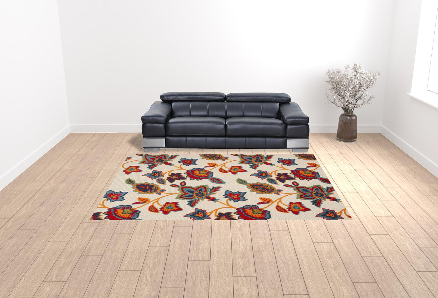 9' X 12' Multicolor Floral Stain Resistant Non Skid Area Rug - 0" (L) x 144" (W) x 108" (H)