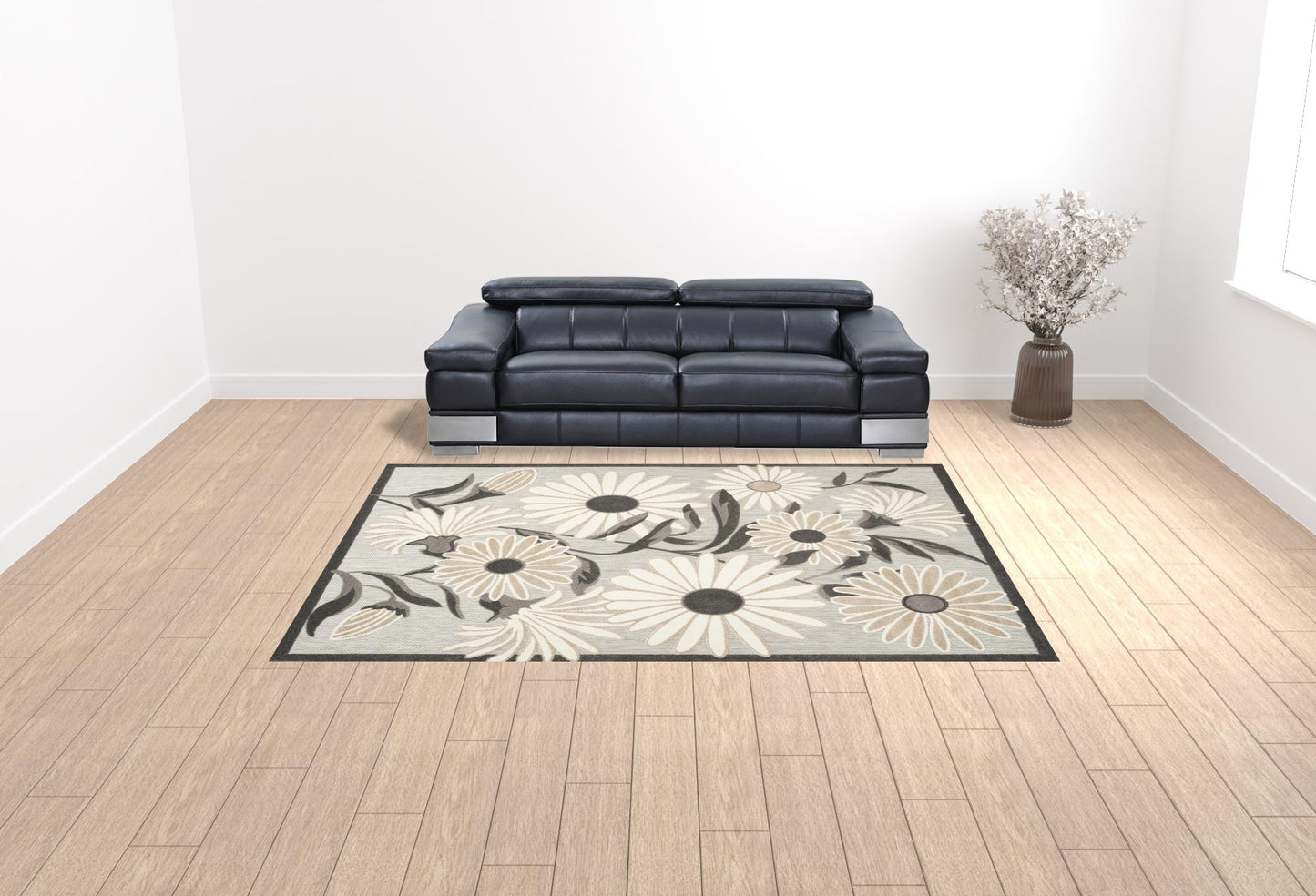 9' X 12' Beige Floral Stain Resistant Non Skid Area Rug