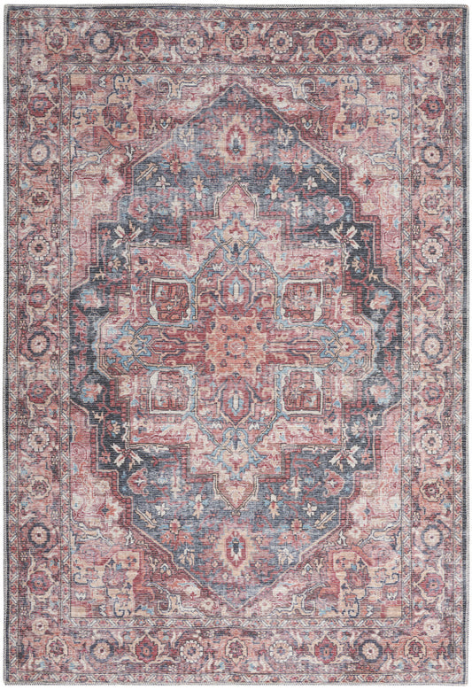 6' X 9' Multicolor Medallion Distressed Washable Area Rug - 72.0" (H) x 108.0" (W) x 0.28" (D)