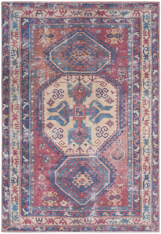 6' X 9' Red And Navy Medallion Distressed Washable Area Rug - 72.0" (H) x 108.0" (W) x 0.28" (D)