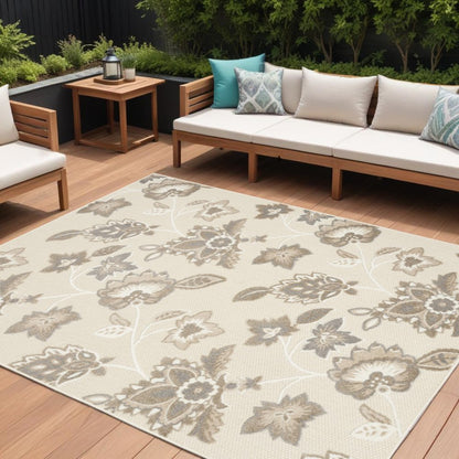7' X 10' Beige Floral Non Skid Indoor Outdoor Area Rug HomeRoots