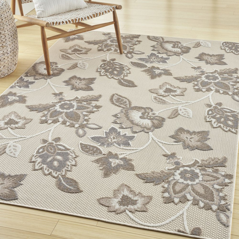 7' X 10' Beige Floral Non Skid Indoor Outdoor Area Rug HomeRoots