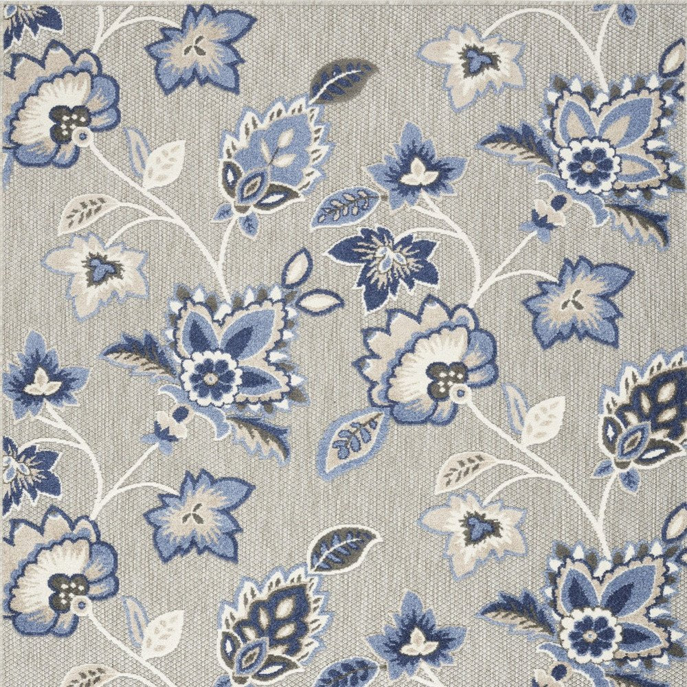 8' X 11' Blue and Gray Floral Non Skid Indoor Outdoor Area Rug HomeRoots