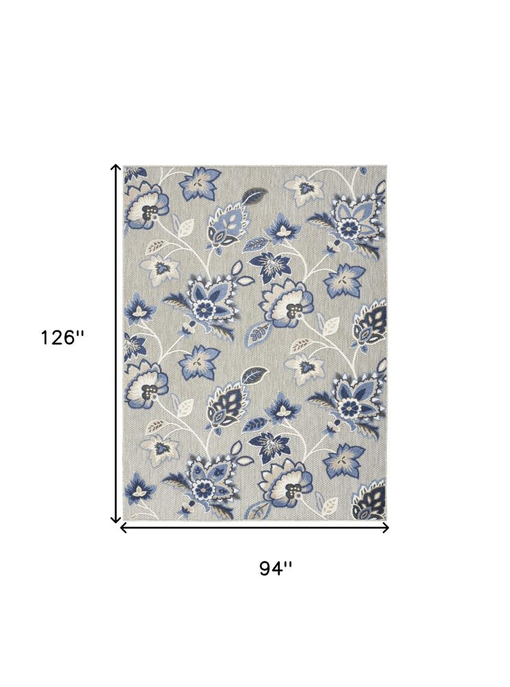 8' X 11' Blue and Gray Floral Non Skid Indoor Outdoor Area Rug HomeRoots
