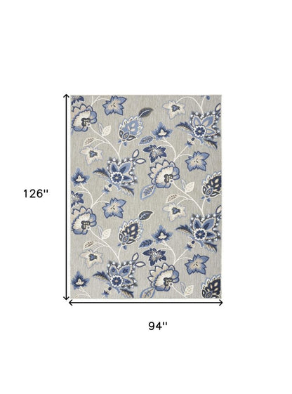 8' X 11' Blue and Gray Floral Non Skid Indoor Outdoor Area Rug HomeRoots