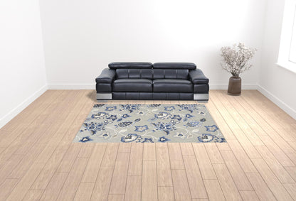 8' X 11' Blue And Grey Floral Stain Resistant Non Skid Area Rug - 0" (L) x 126" (W) x 94" (H)