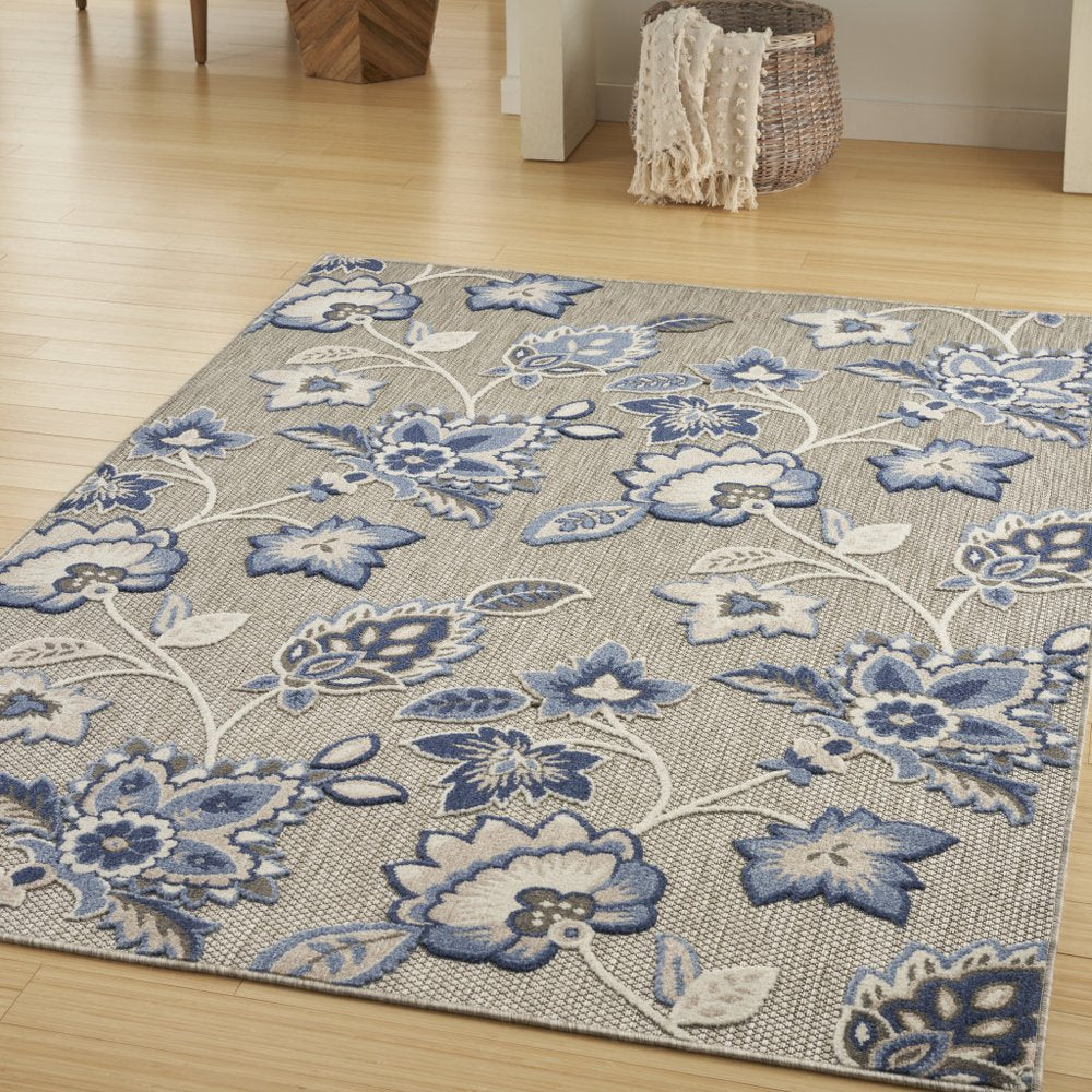 8' X 11' Blue and Gray Floral Non Skid Indoor Outdoor Area Rug — view 6