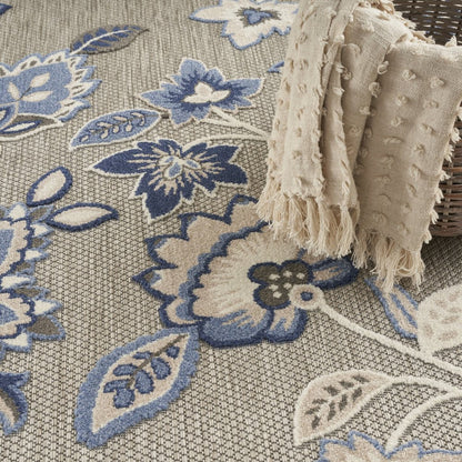 8' X 11' Blue and Gray Floral Non Skid Indoor Outdoor Area Rug HomeRoots