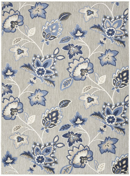 8' X 11' Blue and Gray Floral Non Skid Indoor Outdoor Area Rug HomeRoots