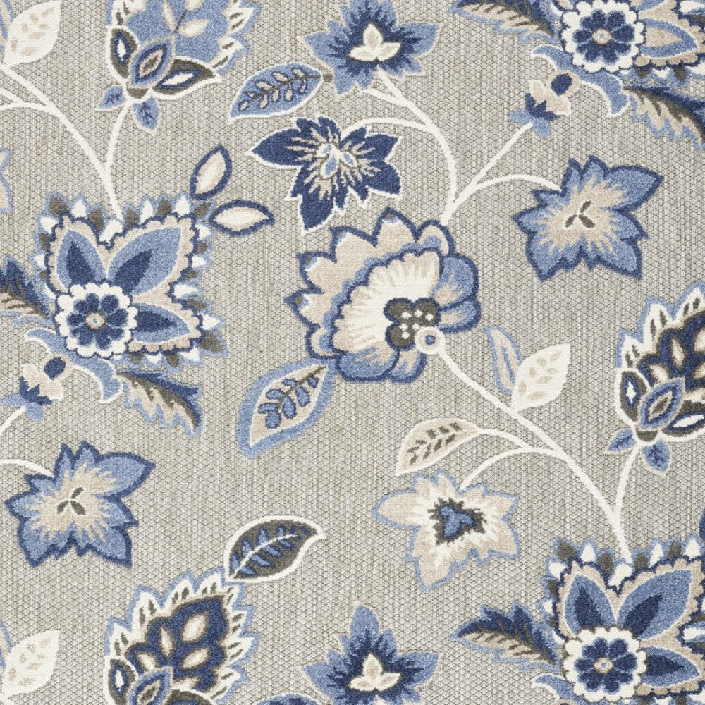 8' X 11' Blue and Gray Floral Non Skid Indoor Outdoor Area Rug — view 2