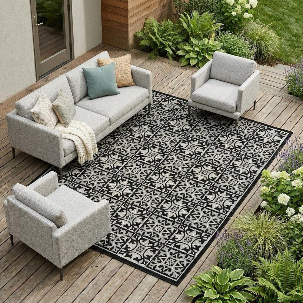 8' X 11' Blue Geometric Non Skid Indoor Outdoor Area Rug HomeRoots