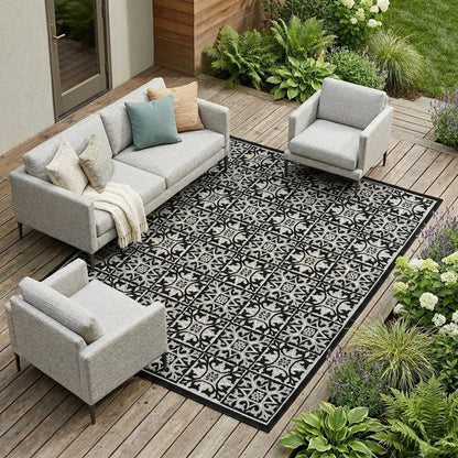 8' X 11' Blue Geometric Non Skid Indoor Outdoor Area Rug HomeRoots
