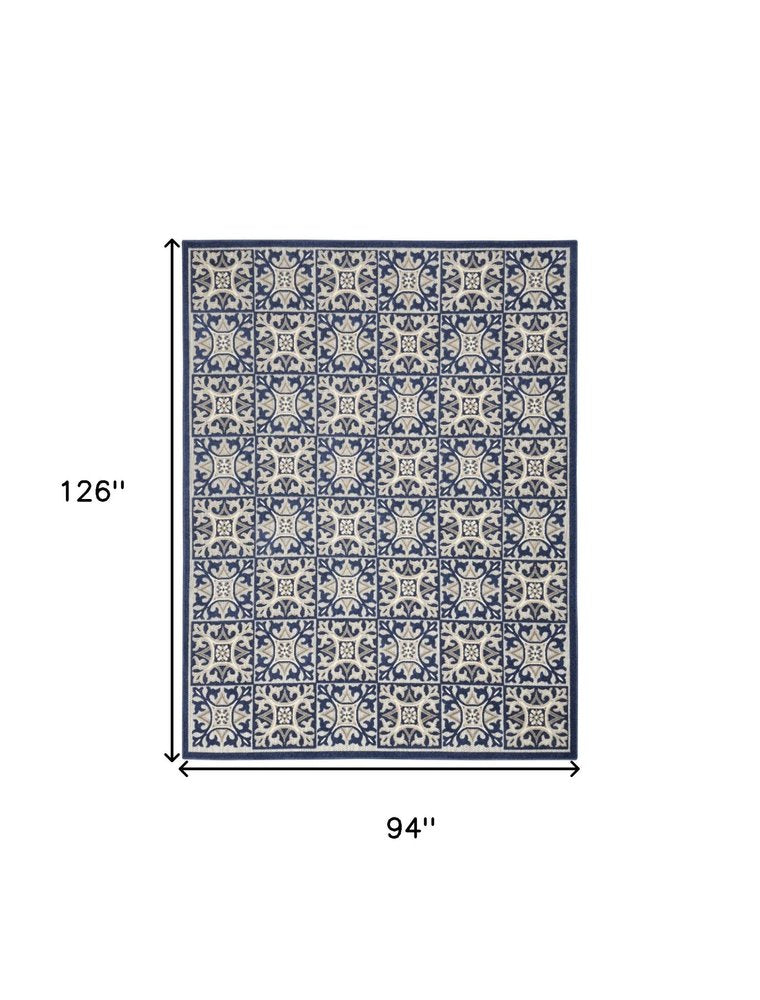 8' X 11' Blue Geometric Non Skid Indoor Outdoor Area Rug HomeRoots