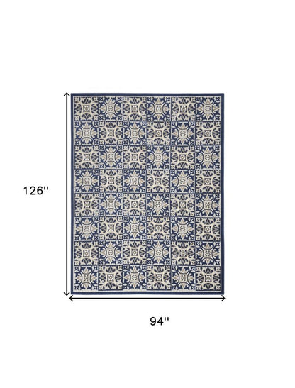 8' X 11' Blue Geometric Non Skid Indoor Outdoor Area Rug HomeRoots