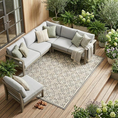 8' X 11' Ivory and Gray Geometric Non Skid Indoor Outdoor Area Rug HomeRoots