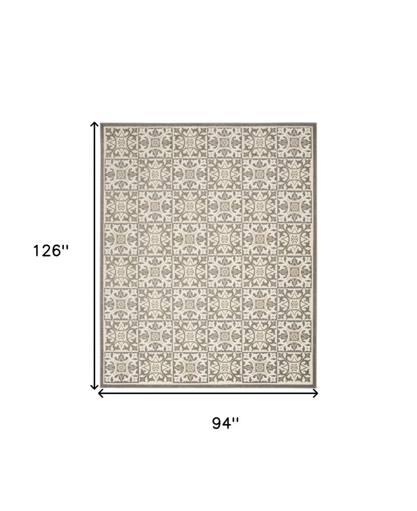 8' X 11' Ivory and Gray Geometric Non Skid Indoor Outdoor Area Rug HomeRoots