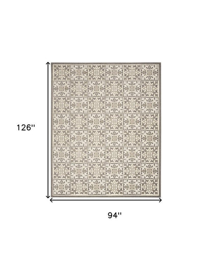 8' X 11' Ivory and Gray Geometric Non Skid Indoor Outdoor Area Rug HomeRoots